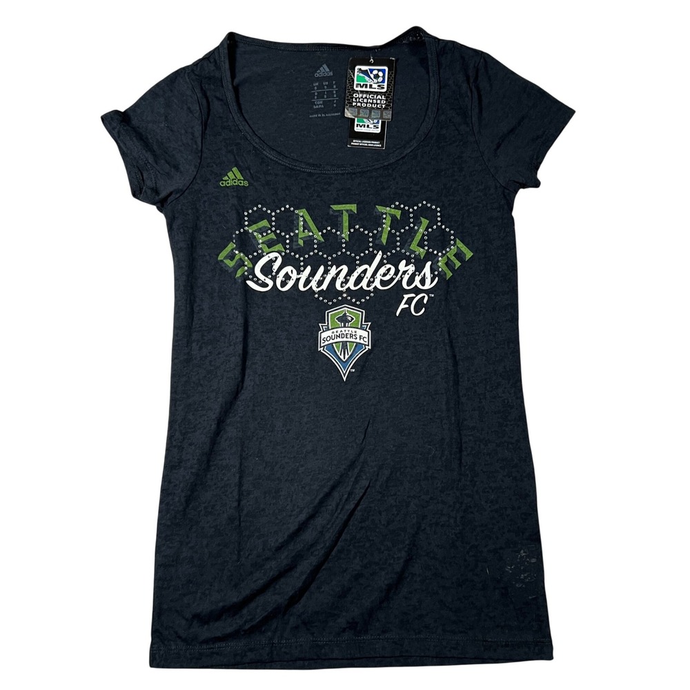 Adidas Seattle Sounders FC MLS Womens Small Black Rhinestone Graphic Tee